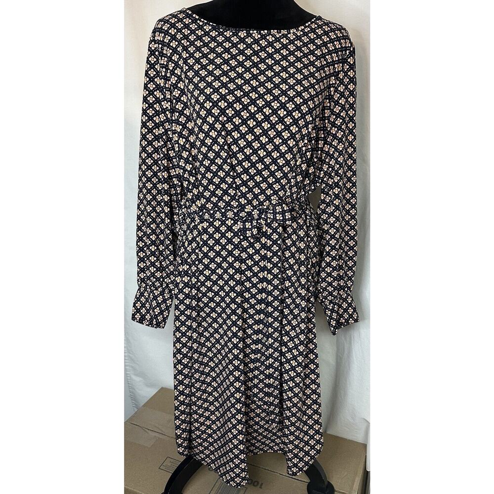 Ann Taylor Loft Plus Sz 20 Navy Floral Midi Tie-Front Dress Career-NWT $89